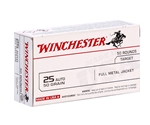 Winchester USA 25 ACP 50 Grain Full Metal Jacket Ammunition