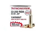 Winchester USA 22-250 Remington 45 Grain Jacketed Hollow Point Value Pack Ammunition