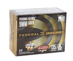 Federal Premium Personal Defense Ammunition 9mm Luger 135 Grain Hydra-Shok Jacketed Hollow Point Box of 20