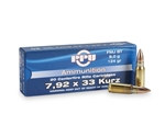 7.92x33mm Kurz Mauser Ammo-Prvi Partizan Rifle Ammunition 7.62x33mm Kurz Mauser 124 Grain FMJ Ammo