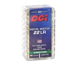 CCI Pistol Match Ammunition 22 Long Rifle 40 Grain Lead Round Nose Box of 50