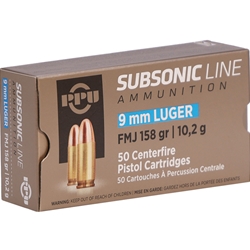 Prvi Partizan 9mm Luger Sub-Sonic 158 Grain FMJ Ammo