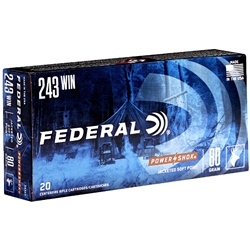 Federal Power-Shok Ammunition 243 Winchester 80 Grain Speer Hot-Cor Soft Point Box of 20
