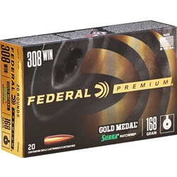 Federal Premium Gold Medal Ammunition 308 Winchester 168 Grain Sierra MatchKing Hollow Point Boat Tail Box of 20
