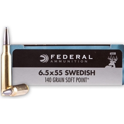 Federal Power-Shok Ammunition 6.5x55mm Swedish Mauser 140 Grain Soft Point Moly Box of 20