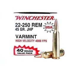 Winchester USA Rifle Ammunition 22-250 Remington 45 Grain Jacketed Hollow Point Value Pack Box of 40 Rounds