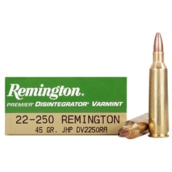 Remington Premier Disintegrator Varmint Ammunition 22-250 Remington 45 Grain Jacketed Iron Core Hollow Point Lead Free Box of 20 Rounds