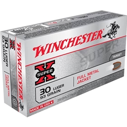 Winchester Super-X Handgun Ammunition 30 Luger 93 Grain Full Metal Jacket Box of 50 Rounds