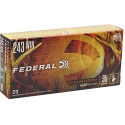243 Winchester Ammo-Federal Fusion 243 Winchester 95 Grain Spitzer Boat Tail Ammo