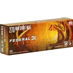 270 Winchester Short Magnum Ammo-Federal Fusion Rifle Ammunition 270 Winchester Short Magnum 150 Grain Spitzer Boat Tail Ammo