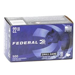 Federal Game-Shok 22 Long Rifle Hyper Velocity 31 Grain Plated Lead HP Ammo