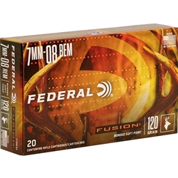 7mm-08 Remington Ammo-Federal Fusion Rifle Ammunition 120 Grain Spitzer Boat Tail Ammo