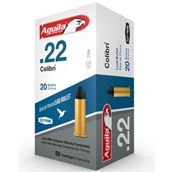 Aguila Colibri 22 Long Rifle 20 Grain Solid Point Ammunition