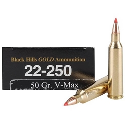 Black Hills Gold Ammunition 22-250 Remington 50 Grain Hornady V-Max Box of 20