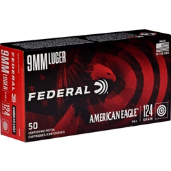 Federal American Eagle Ammunition 9mm Luger 124 Grain Full Metal Jacket Box of 50