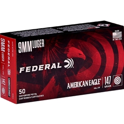 Federal American Eagle Ammunition 9mm Luger 147 Grain Full Metal Jacket Flat Point Box of 50
