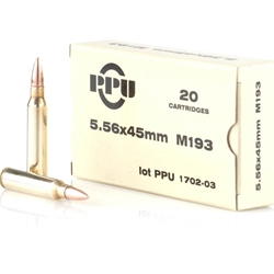 Prvi Partizan Ammunition 5.56x45mm (223 Remington) M193 55 Grain Full Metal Jacket Box of 20