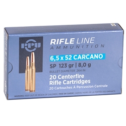 Prvi Partizan Ammunition 6.5x52mm Mannlicher-Carcano 123 Grain Soft Point Box of 20