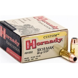 Hornady Custom Handgun Ammunition 9x18mm (9mm Makarov) 95 Grain XTP Jacketed Hollow Point Box of 25 Rounds