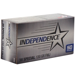 Independence Handgun Ammunition 38 Special 130 Grain Full Metal Jacket Box of 50 Rounds