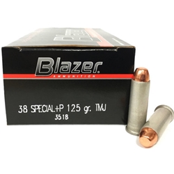 CCI Blazer Handgun Ammunition 38 Special +P 125 Grain Jacketed Hollow Point Box of 50 Rounds