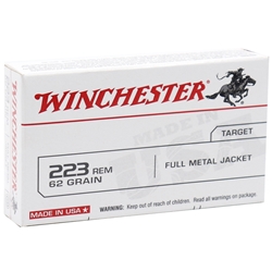 Winchester USA Ammunition 223 Remington 62 Grain Full Metal Jacket Box of 20