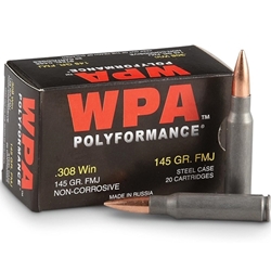 Wolf Rifle Ammunition 308 Winchester 145 Grain Full Metal Jacket Box of 20 Rounds