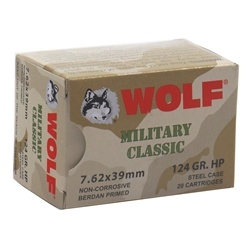 Wolf Military Classic Rifle Ammunition 7.62x39mm Russian 124 Grain Jacketed Hollow Point Box of 20