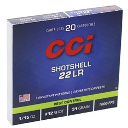 CCI Ammunition 22 Long Rifle 31 Grain #12 Shot Shotshell Box of 20