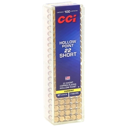 CCI Ammunition 22 Short 27 Grain Plated Lead Hollow Point Box of 100