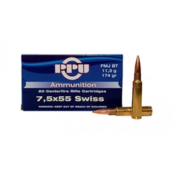 Prvi Partizan Ammunition 7.5mm Schmidt-Rubin (7.5 x 55 Swiss) 174 Grain Full Metal Jacket Box of 20