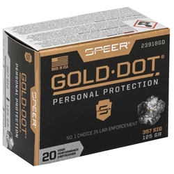 CCI Speer Gold Dot Ammunition 357 SIG 125 Grain Hollow Point Box of 20