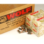 Wolf Military Classic Ammunition 9x18mm (9mm Makarov) 95 Grain Full Metal Jacket (Bi-Metal) Steel Case Berdan Primed Case of 1000 (20 Boxes of 50)