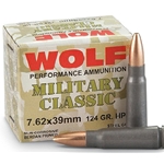 Wolf Military Classic Ammunition 7.62x39mm Russian 124 Grain Jacketed Hollow Point Box of 20