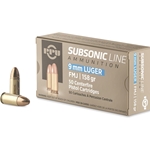 Prvi Partizan Ammunition 9mm Luger Sub-Sonic 158 Grain Full Metal Jacket Box of 50