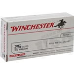 Winchester USA Handgun Ammunition 25 ACP 50 Grain Full Metal Jacket Box of 50