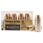 Federal Premium Personal Defense Low Recoil Ammunition 45 ACP 165 Grain Hydra-Shok Jacketed Hollow Point Box of 20