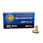 Prvi Partizan Handgun Ammunition 380 Auto ACP 94 Grain Jacketed Hollow Point Box of 50