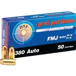 Prvi Partizan Handgun Ammunition 380 Auto ACP 94 Grain Full Metal Jacket Box of 50