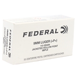Federal Law Enforcement 9mm Luger 115 Grain +P+ Jacketed Hollow Point Box of 50