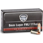 MFS 9mm Luger 115 Grain Full Metal Jacket Box of 20 Rounds