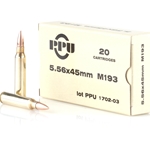 Prvi Partizan Ammunition 5.56x45mm (223 Remington) M193 55 Grain Full Metal Jacket Box of 20