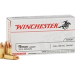 Winchester USA Ammunition 9mm Luger 115 Grain Full Metal Jacket Box of 50