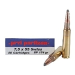 Prvi Partizan Ammunition 7.5mm Schmidt-Rubin (7.5 x 55 Swiss) 174 Grain Soft Point Box of 20