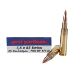 Prvi Partizan Ammunition 7.5mm Schmidt-Rubin (7.5 x 55 Swiss) 174 Grain Full Metal Jacket Box of 20