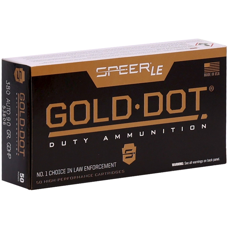 Speer Gold Dot LE Duty 380 ACP Auto Ammunition 90 Grain Jacketed Hollow Point - 53606