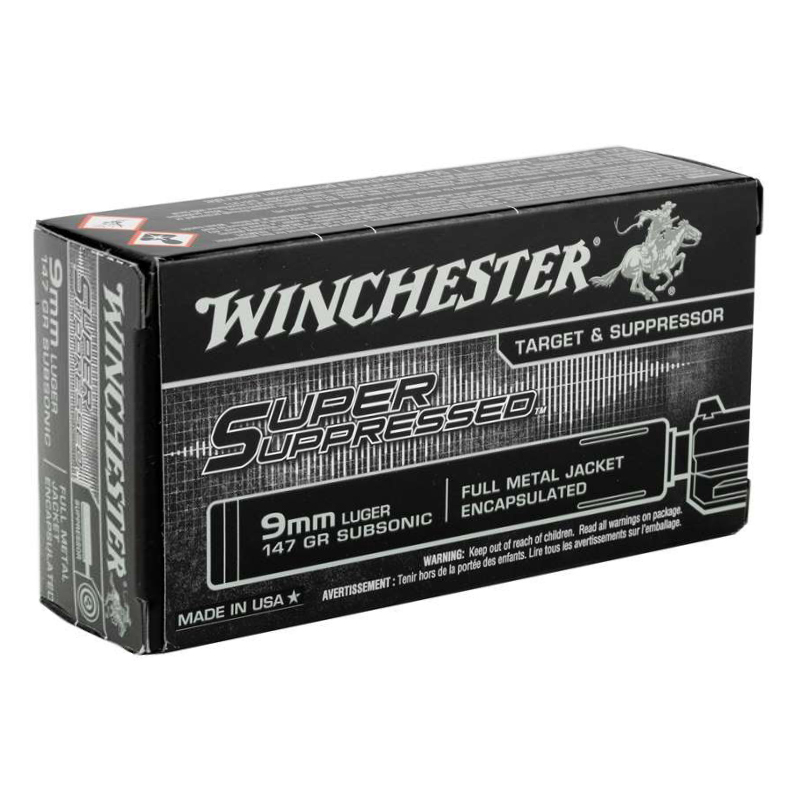 Winchester Super Suppressed 9mm Ammo 147 Grain Full Metal Jacket - SUP9