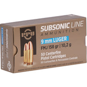 Prvi Partizan Subsonic 9mm Ammo 158 Grain Full Metal Jacket - PPS9MM