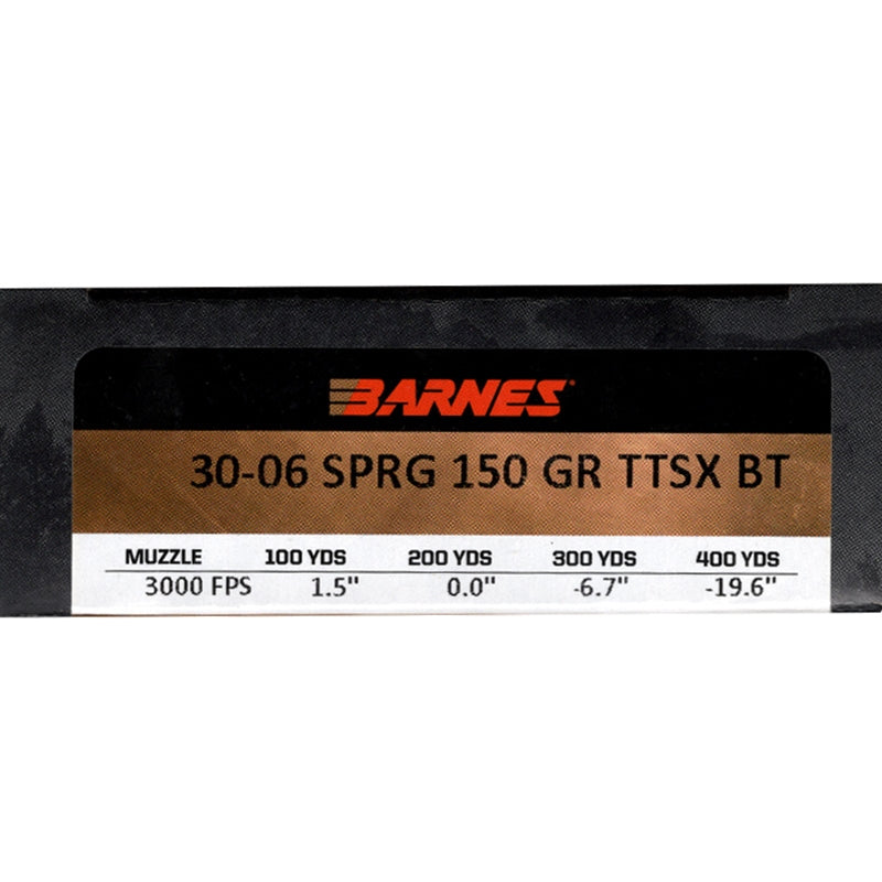 Barnes VOR-TX 30-06 Springfield Ammo 150 Grain Tipped TSX Bullet Boat Tail Lead-Free