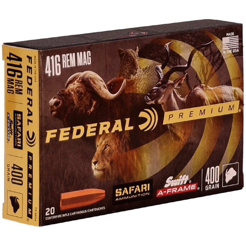 Federal Safari Cape-Shok 416 Remington Magnum Ammo 400 Grain Swift A-Frame - P416RSA